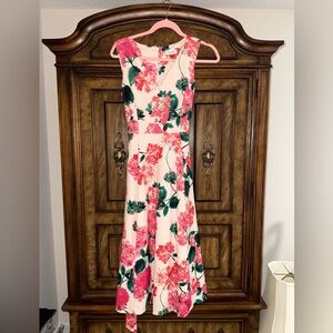 Calvin Klein Pink Green Floral Sleeveless Dress with Belt Easter
